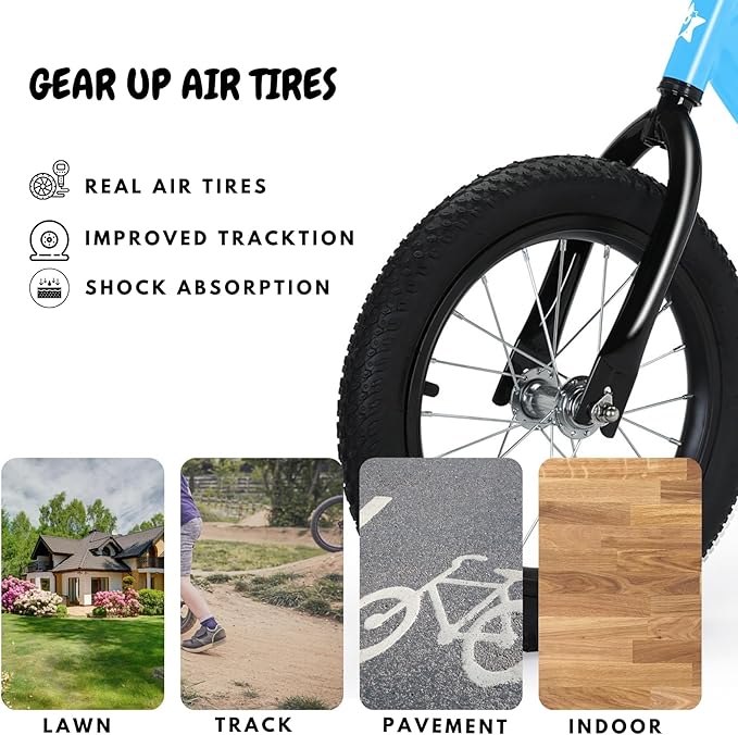 14 Inch Balance Bike for Kids 3-6 Year Old, No Pedals, Air Rubber Tires, Adjustable Height, Pedalless Bicycle for Boys, Girls, Dark Blue