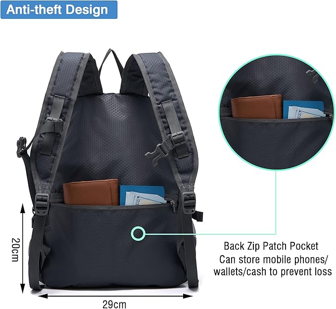 YZAOLL Small Lightweight Packable Hiking Backpack, 20L Hiking Backpack Day Pack for Women Men Travel Camping Vacation,Gray