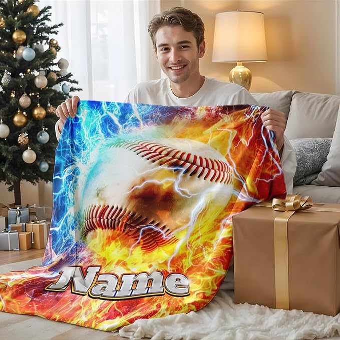 Baseball Gifts for Kids Teens Adults - Personalized 80x60 Inches Twin Size Lightweight Soft Flannel Blankets for Sports Lovers Baseball Throws Decor Ideas
