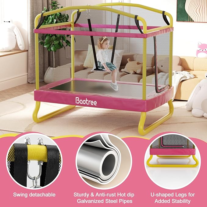 6.5FT Rectangle Trampoline for Kids, 78”ASTM Approved Recreational Trampolines with Swing, Small Toddler Trampoline with Safety Enclosure Net, Outdoor and Backyard, Gifts for Children & Boys & Girls