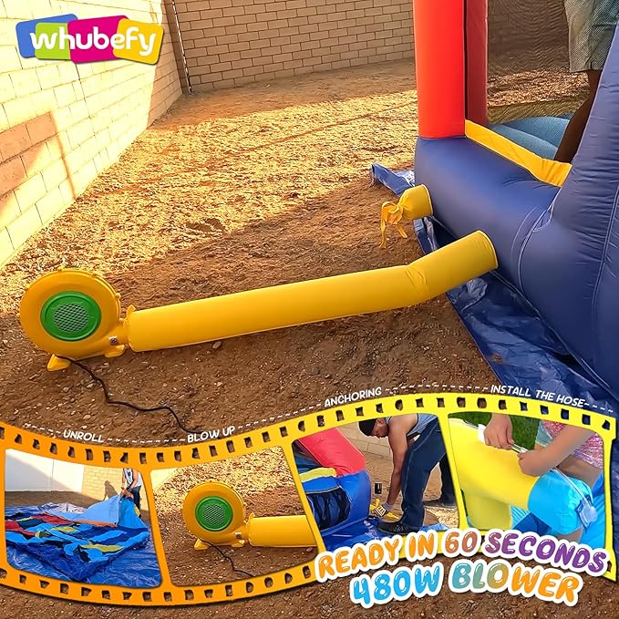 Whubefy Inflatable Water Slide Bounce House for Kids Backyard Blow Up Dual Racing Slides Water Park with Blower, Overhead Sprinkler, Splash Pool, Water Cannon, Climbing Wall for Indoor Outdoor Fun