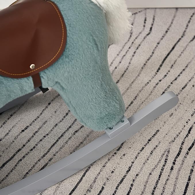 Qaba Kids Plush Ride-On Rocking Horse with Bear Toy, Children Chair with Soft Plush Toy & Fun Realistic Sounds, Blue