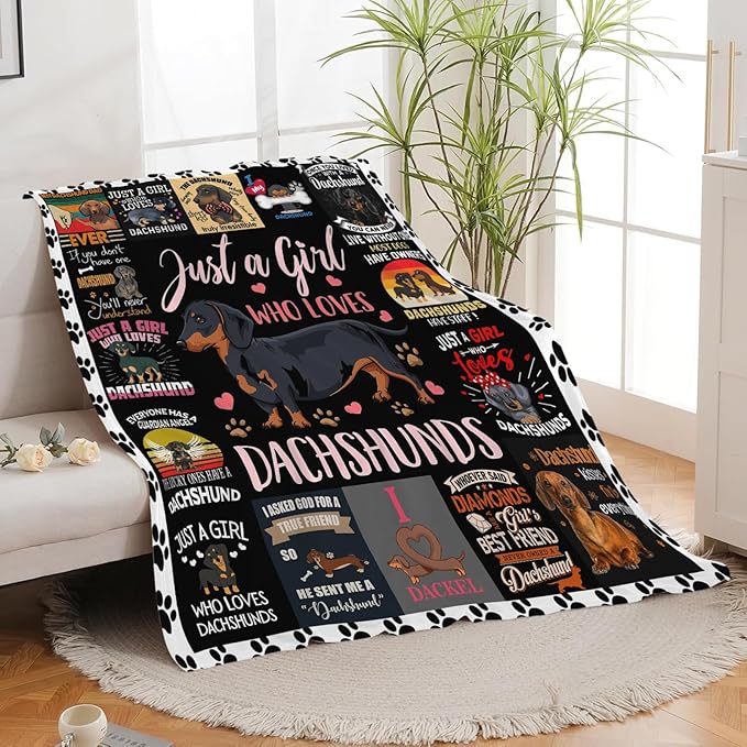 Dachshund Blanket Just A Girl Who Loves Dachshunds Weiner Dog Throw Blanket Gifts for Kids Girls Boys Adults Women Men Super Soft Cozy Plush Fluffy Fuzzy Fleece Blanket Decor 40''X50''
