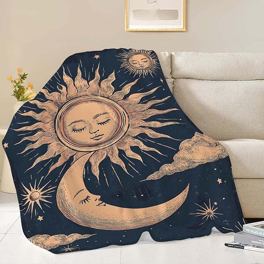 Sun and Moon Throw Blanket Celestial Hippie Sun and Moon Stuff Gifts for Kids Girls Boys Adults Women Man Soft Cozy Warm Plush Fluffy Fuzzy Fleece Blanket Decor 50''X60''