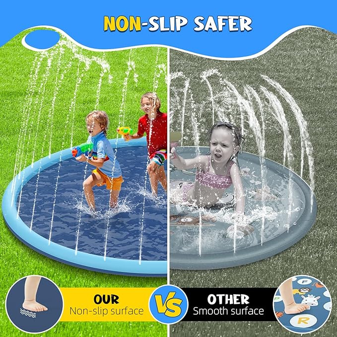 Non-Slip Splash Pad for Kids and Dog, 80" Extra Large Baby Play Mat, Dog Pool Toys, Thicken Sprinkler Pool Summer Outdoor Water Toys for Ages 3-12 Boys Girls, Parent-Kids &Games Fun Backyard (Blue)