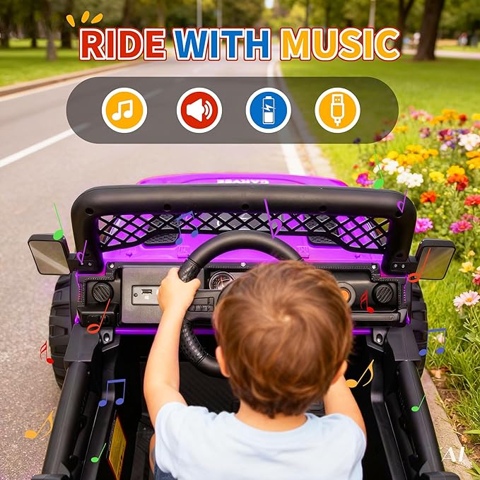 12V Kids Electric Ride on Truck，Parent Remote Control Car for Kids| Features 3 Speeds to 6MPH, 2 * 550w Moto, Spring Suspension, LED Lights, Music | for Children Aged 2-8 Years，Purple
