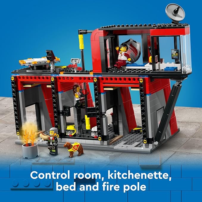 LEGO City Fire Station with Fire Truck Toy - Kids Toy Building Sets with 2 Fire Truck Attachments - Gifts for Boys & Girls Ages 6+ - Pretend Play Set with 5 Minifigures - 60414