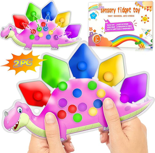 2PC Pink Dinosaur Color Sorting Sensory Toys, Montessori Toys for Toddler Girl Fine Motor Skill Game Learning Activities Quiet Calm Down Fidgets for Classroom Stocking Stuffers for 3 4 5 Year Old