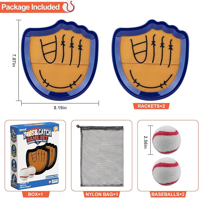 Aywewii Toss and Catch Ball Set Beginner Baseball Training Gloves Beach/Pool Toys Outdoor/Backyard Games for Toddlers and Kids Ages 3-8 Fun Gift for Boys and Girls (Dark Blue, 2 Paddles & 2 Balls)