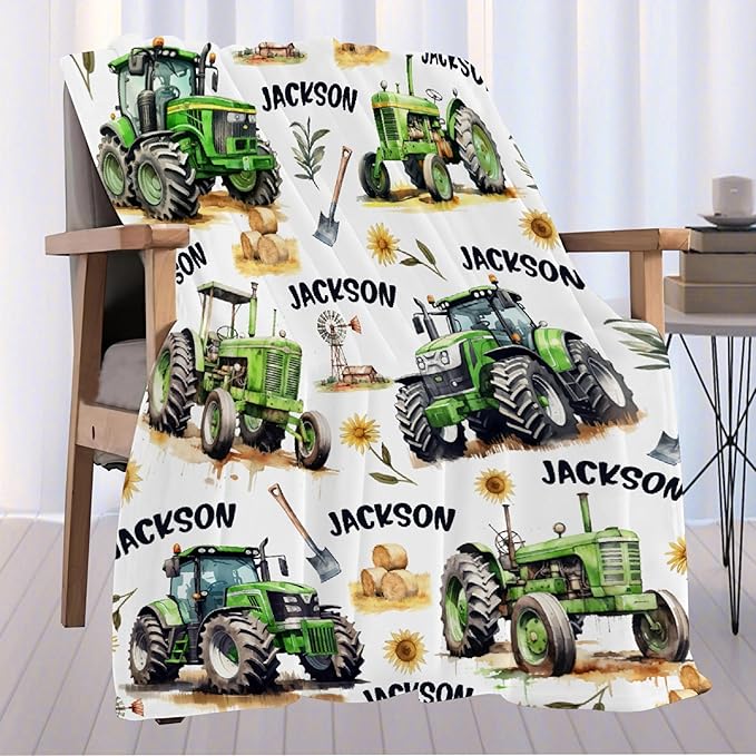 Custom Farm Tractor Blanket with Name Personalized Farm Tractor Blankets for Girls Boys Women Men Customized Blanket Gifts for Birthday 50"x60"for Teens