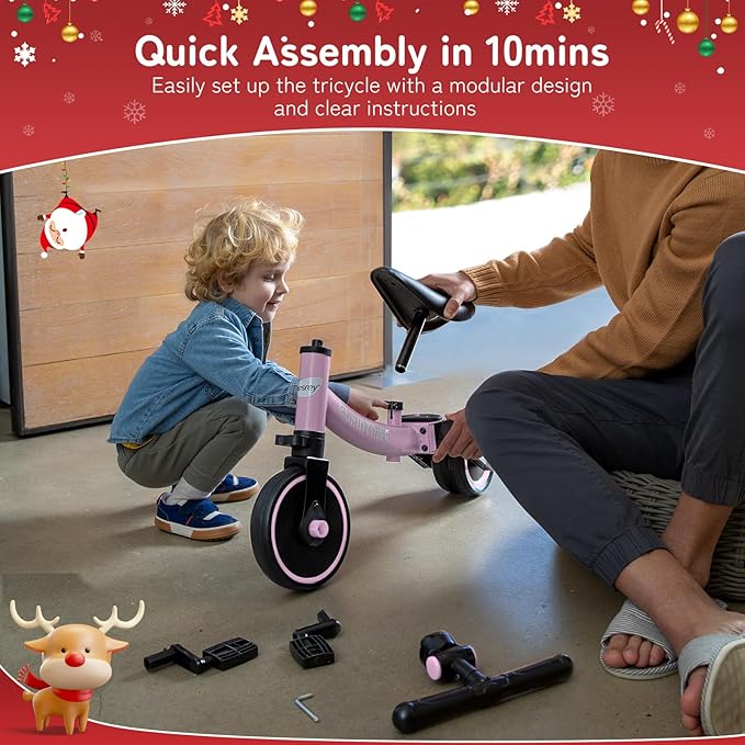 besrey 5 in 1 Toddler Bike for 1 Year to 4 Years Old Kids, Toddler Tricycle Kids Trikes Tricycle, Toys for Boy & Girl, Balance Training, Removable Pedals