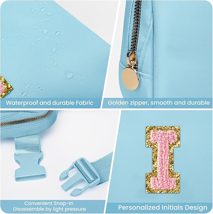 Belt Bag Crossbody Bags Initial Fanny Waist Pack Cross Body Purse for Tween Preteen Teenager Girls, 4 5 6 7 8 9 10 11 Year Old Daughter Niece Stepdaughter Birthday Gifts Trendy Stuff Gift (Blue,I)