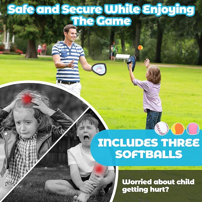 Toss and Catch Ball Sets, Toys Balls Catch Game with 4 Sticky Balls,Hook and Loop Toss Game Includes 4 Baseball Glove Paddles,Outdoor Yard Lawn Games for Ages 3+ Kids