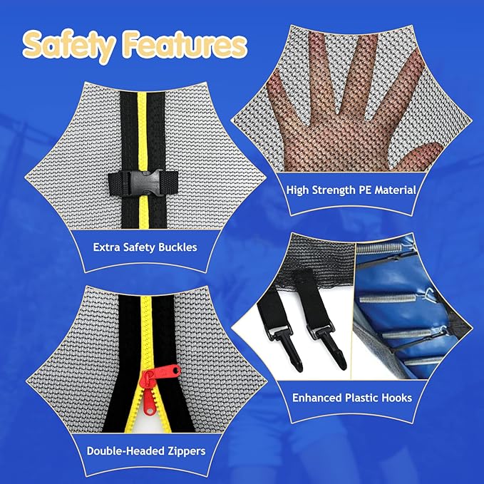 GYMAX Trampoline Net, Trampoline Enclosure for 8 10 12 14 15 16Ft Round Trampoline with Double-Headed Zippers & Buckles, Weather-Resistant Sun-Protective Trampoline Replacement Net