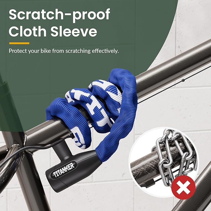 Titanker Bike Chain Lock with Keys, 3.3 Feet Security Heavy Duty Anti-Theft Bicycle Chain Locks for Bike, Motorcycle, Bicycle, Door, Gate, Fence, Grill (6mm, 8mm, 10mm Thick Chain)