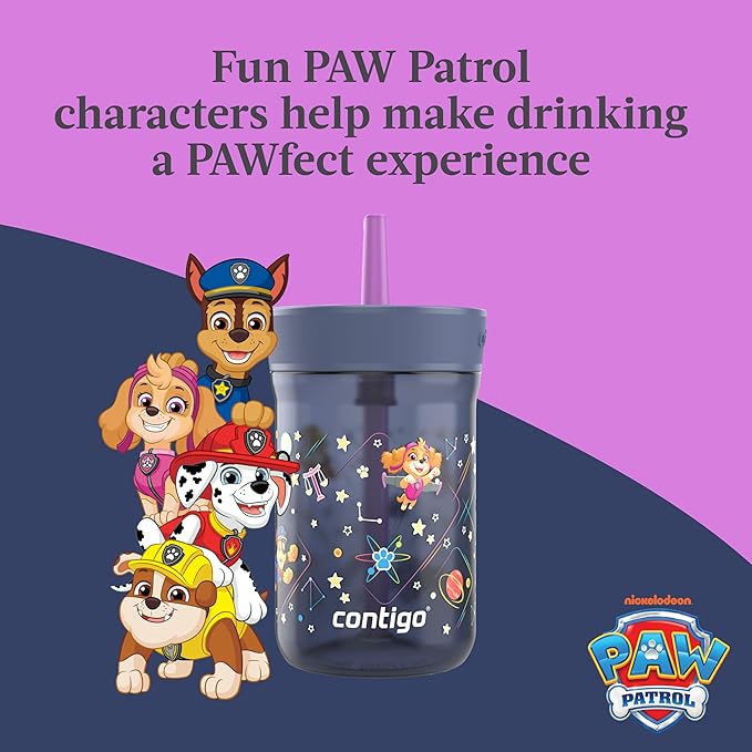 Contigo Kids Leighton Spill-Proof Paw Patrol Tumbler with Straw, 14oz, Space Zodiac, Purple