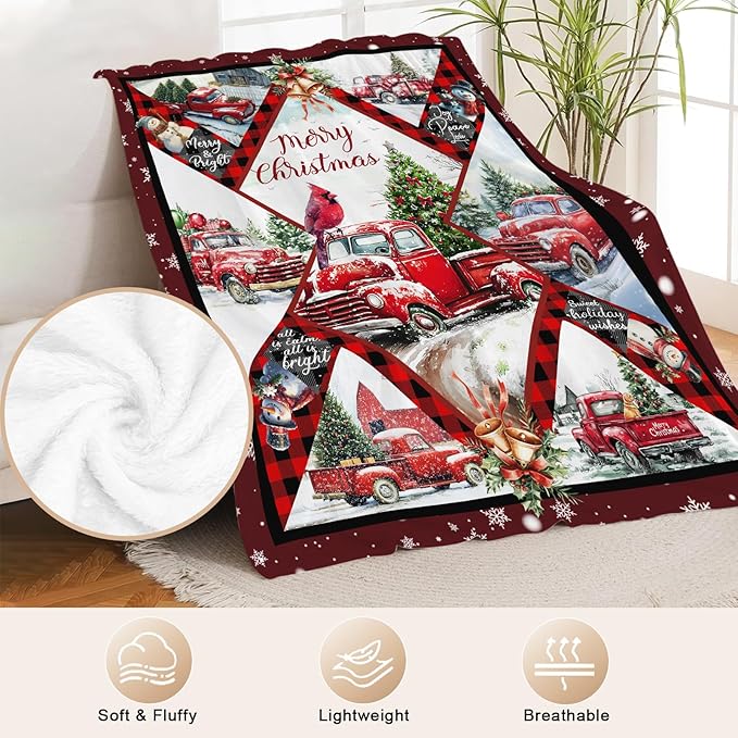 Christmas Truck Blanket for Kids, Truck Decor Fleece Blanket Gifts for Boys Girls, Warm Cozy Soft Flannel Christmas Stuff for Bed Sofa Couch 80" x 60"
