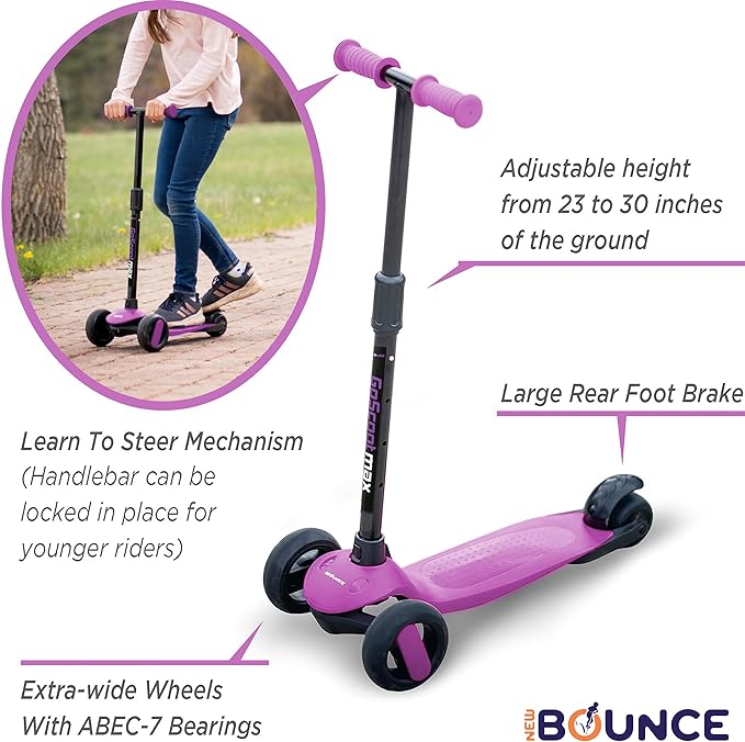 New-Bounce Scooters for Toddlers - 3 Wheel Scooter for Kids with Adjustable Handlebar - The GoScoot MAX is Perfect for Children and Toddlers, Girls and Boys Ages 3-10