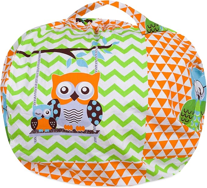 Posh Stuffable Kids Stuffed Animal Storage Bean Bag Chair Cover - Childrens Toy Organizer, X-Large-48 - Canvas Owls Green and Orange