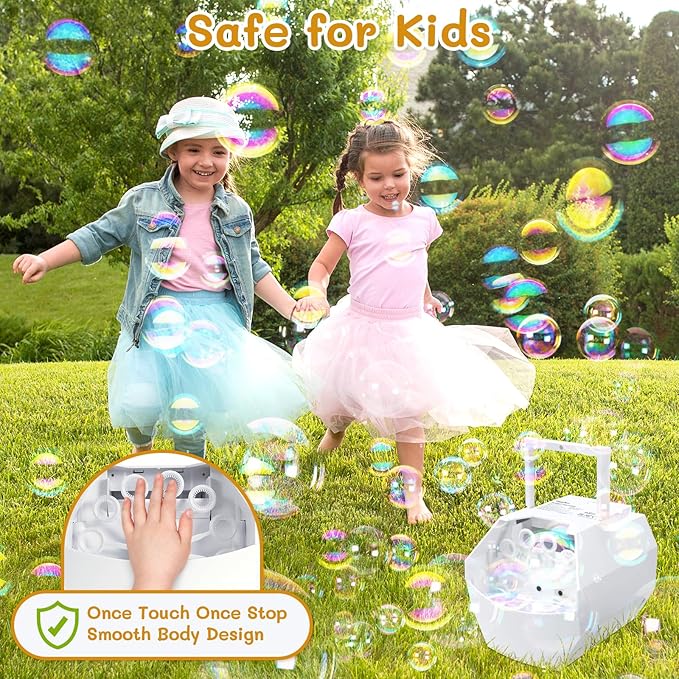 Theefun Bubble Machine: 500ML Automatic Bubble Blower Max 15000 Bubbles per Min for Kids and Toddlers, Battery or USB Operated Portable Bubble Maker for Parties Weddings Birthday White