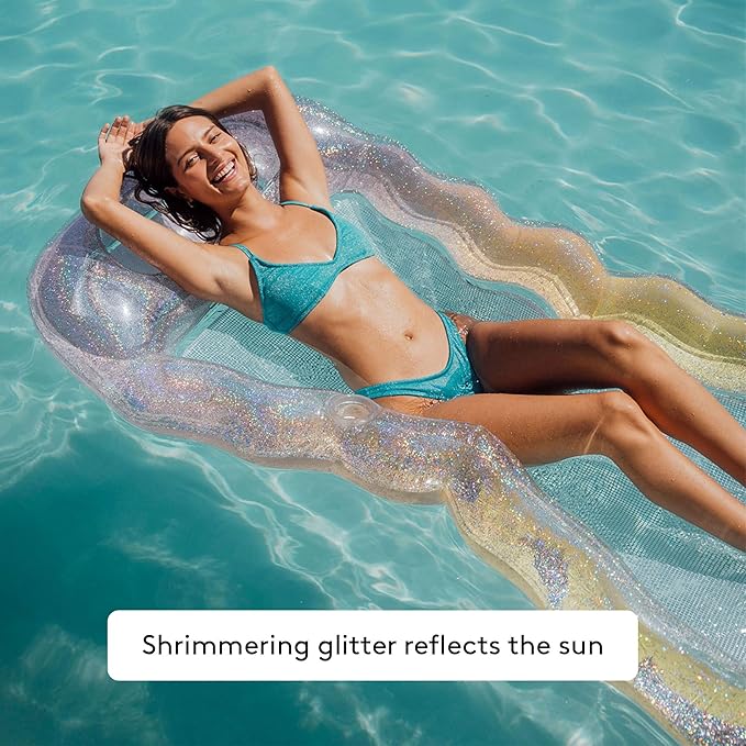 FUNBOY Clear Inflatable Mesh Pool Lounger Mesh Water Hammock with Built-in Pillow 70" Pool Hammock Float for Adults Swimming Pool Accessories & Tanning Pool Lounger Float for Pool Party & Summer