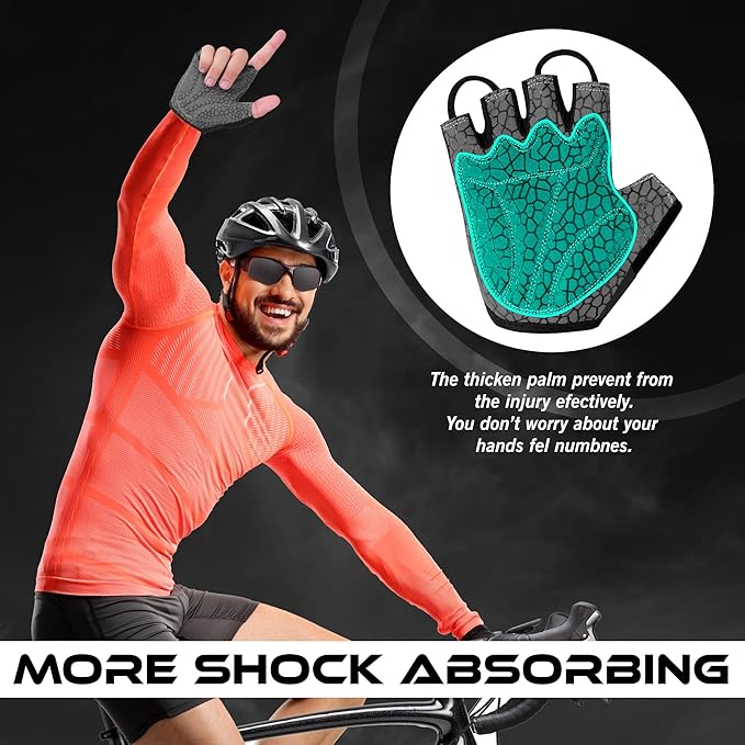 Cycling Gloves Half Finger Unisex Padded Grips Palm Bicycle Summer MTB Bike Gloves for Men Women Non-Slip Fingerless Short Mountain Bike Sports Hiking Climbing Gym