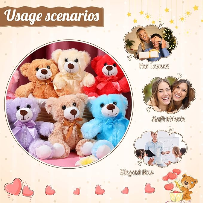 Skylety 10 Pcs Bears Bulk Stuffed Animal Plush Toys 10-14 Inches Birthday Party Favors(Elegant Color)