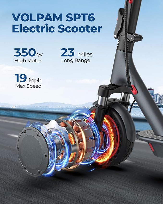 VOLPAM Electric Scooter, 350W/500W Powerful Motor, 8.5"/10" Solid Tires, 19/22Mph, 28/21/12 Miles Range,Dual Braking