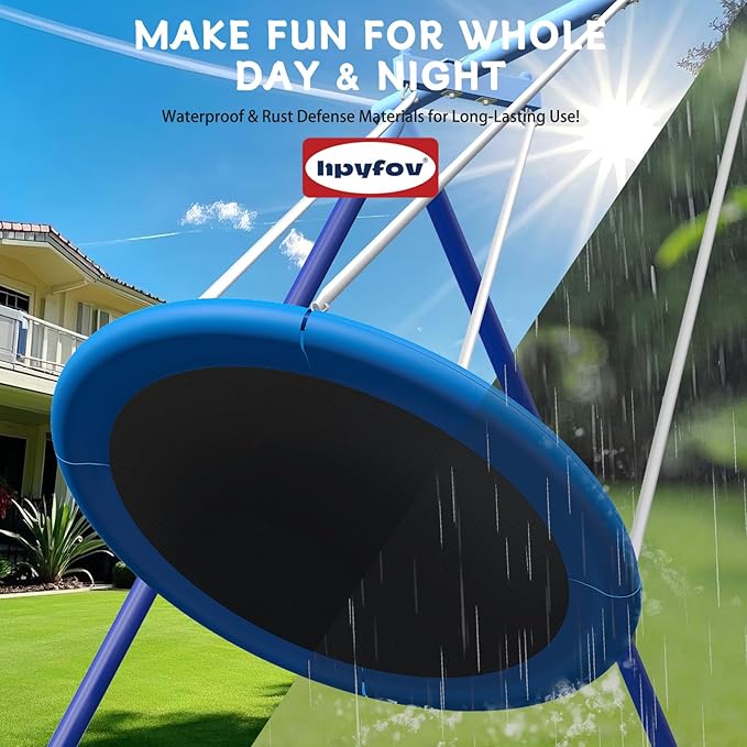 Waterproof 50-Inch Saucer Swing with Frame, 600 lbs Heavy-Duty Metal A-Frame for Outdoor Use, Stabilizer & Large Swing Range Design with Easy Assemble Swing Sets for Backyard for Kids & Adults