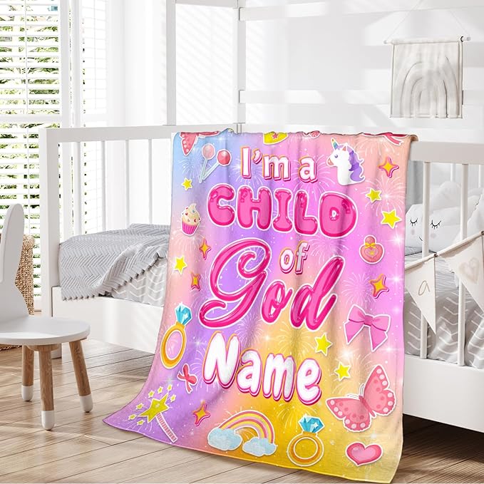 Personalized Blanket for Girls, Christian Throw Blanket Gifts for Kids Teens, 50"x60" Pink Cute Custom Flannel Blankets for Girl Lightweight Throws for Couch Sofa Bed Decor, Christian Gift Ideas