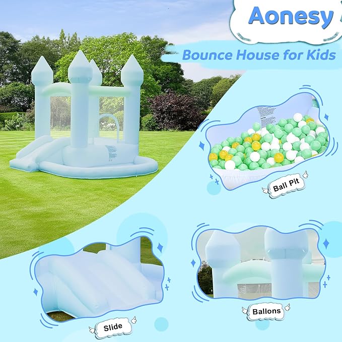 Kids Bounce House, Inflatable Bounce House with Ball Pit & Slide Toddler Indoor Bounce House Portable Fun House Outdoor Wet or Dry Bounce House with Blower for Party 9 * 9 * 7 FT (Blue)