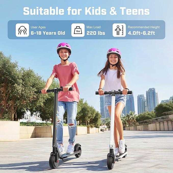 Caroma Electric Scooter for Kids Ages 6-14, 250W/180W/150W Motor & 15 Mph, 85 Mins Ride Time, Adjustable Height & Speed, LED Display, Kids Electric Scooter, Best Gifts for Boys & Girls