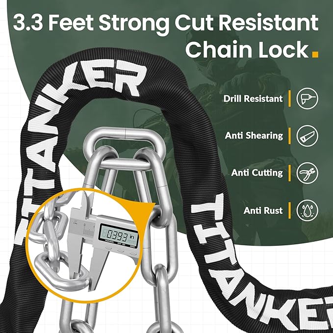 Titanker Bike Chain Lock with Keys, 3.3 Feet Security Heavy Duty Anti-Theft Bicycle Chain Locks for Bike, Motorcycle, Bicycle, Door, Gate, Fence, Grill (6mm, 8mm, 10mm Thick Chain)