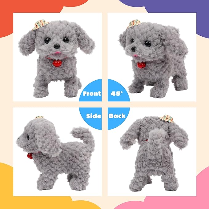 Cuteoy Walking Grey Dog Stuffed Animal Talking Wagging Nodding Educational Plush Puppy Toy Electric Interactive Animated Plushies for Girls Boys Birthday
