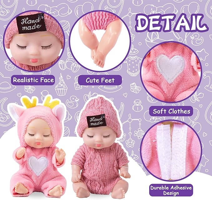 Haawooky 10 Pcs Mini Baby Dolls,Cute Tiny Baby Doll Gifts for Kids,Lifelike Realistic Small Baby Dolls for Girls Boys and Kids Big Easter Birthday Gift