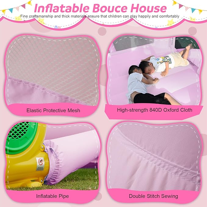 Kids Bounce House, Inflatable Bounce House with Ball Pit & Slide Toddler Bounce House Indoor Portable Fun House Outdoor Bounce House with Blower Moon Bounce Castle for Party 9 * 9 * 7 FT (Pink)