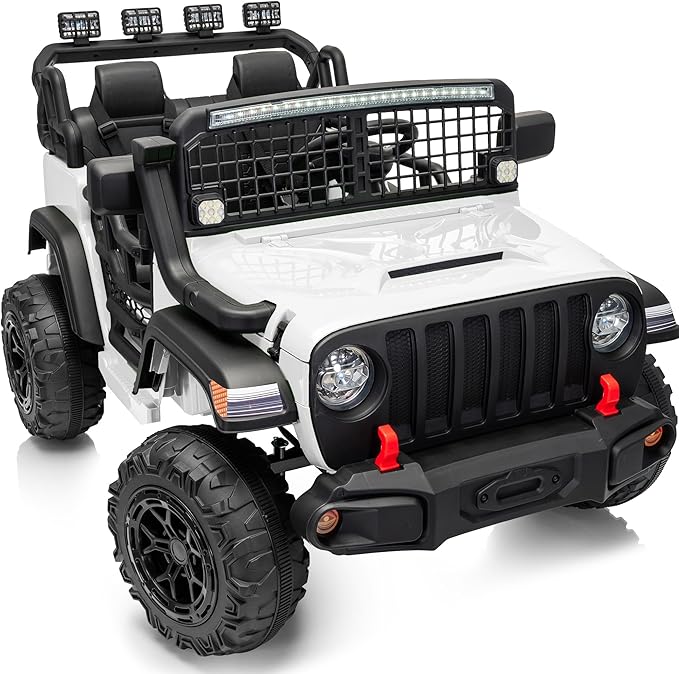 2 Seater Ride on Car Toy, 12V Electric Car for Kids 4-8 with Remote Control, Capacity 110 lb, LED Light - White