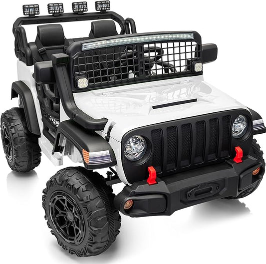 2 Seater Ride on Car Toy, 12V Electric Car for Kids 4-8 with Remote Control, Capacity 110 lb, LED Light - White
