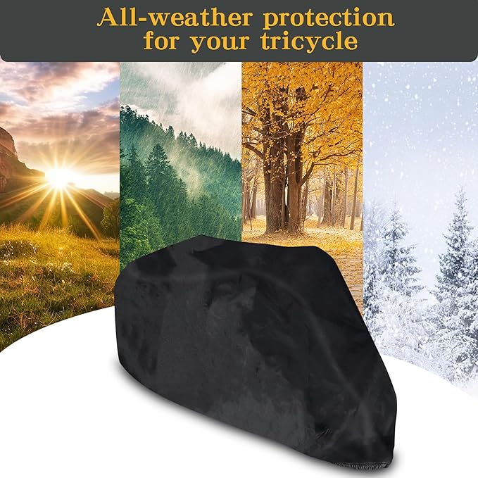 Klmnop Adult Tricycle Cover, Waterproof Electric Tricycle Cover for Outdoor Storage Dustproof Windproof Trike Cover(Black)