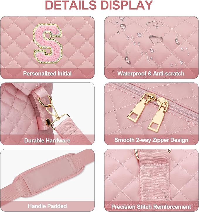 Gifts for Teen Girl, Initial Travel Duffle Bag, Personalized Women Weekender Overnight Bags, Gift for Daughter Kid Girl Wife Friend（Pink,S)