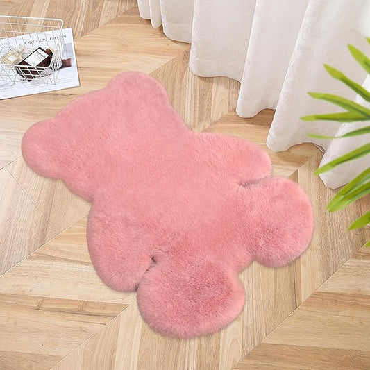2ft Small Fluffy Pink Rugs for Bedroom Girls, Soft Faux Sheepskin Fur Rug Fuzzy Shaggy Area Rug Cute Plush Carpet for Nursery Kids Aesthetic Living Room Floor Home Decor, Pink