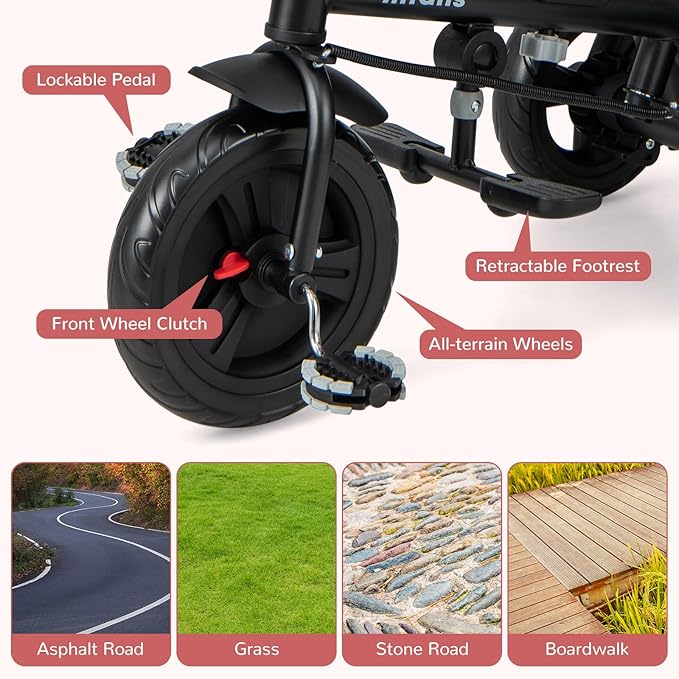 INFANS Kids Tricycle, 6 in 1 Baby Trike Toddler Bike with Reversible Seat, Adjustable Push Handle, Control Direction, Removable Canopy, Safety Harness, Belt, Storage, 9-60 Months (Pink)