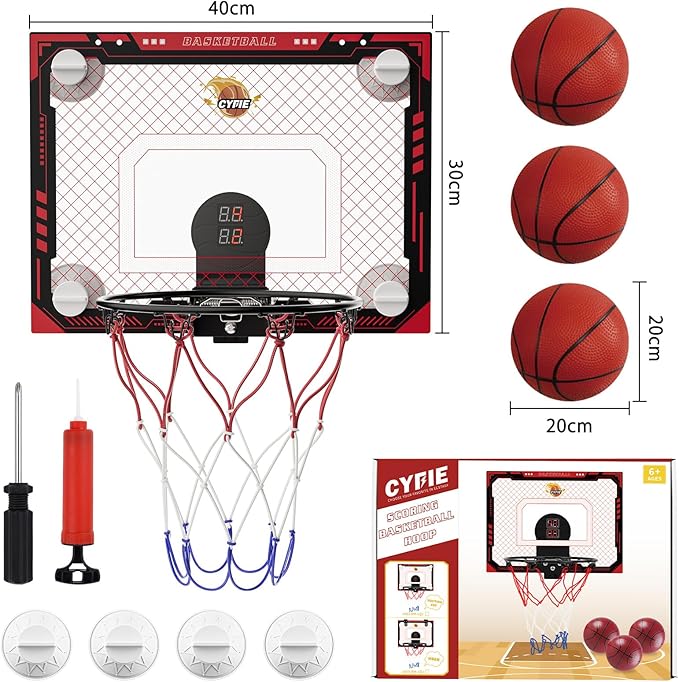 CYFIE Suction Cup Basketball Hoop, Indoor Mini Basketball Hoop with Sturdy Backboard/Electronic Scoreboard, Sound, 3 Balls, Basketball Toys Gifts Ideas for Kids Teens Girls Boys Gifts