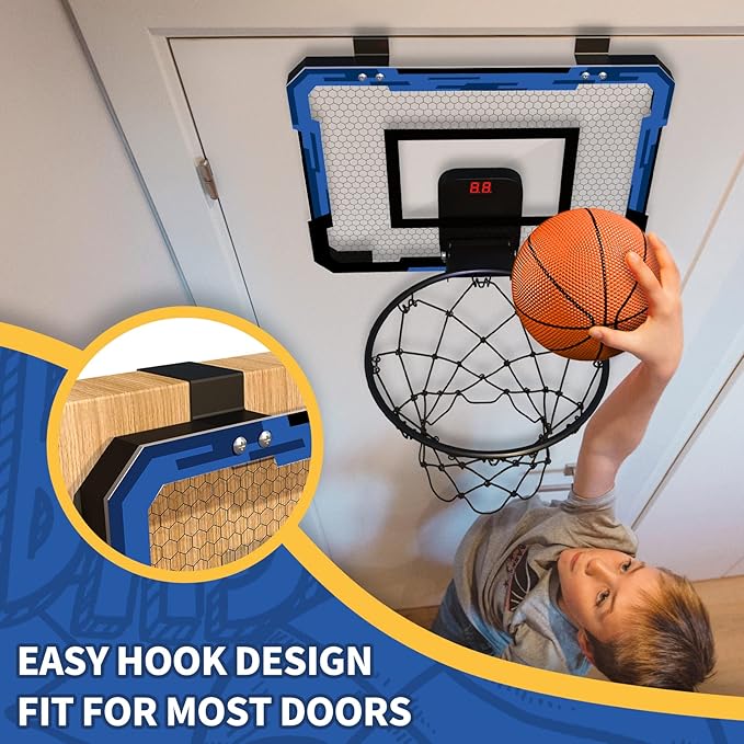 QDRAGON Indoor Basketball Hoop for Kids, Over The Door Basketball Hoops, Mini Hoop with Scoreboard & 3 Balls, Basketball Toys Gifts for 5 6 7 8 9 10 11 12 Year Old Boys Girls Teens