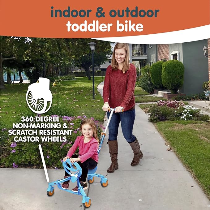 YBIKE Pewi Stroll – Indoor/Outdoor Walking Ride On Toy with Push Handle