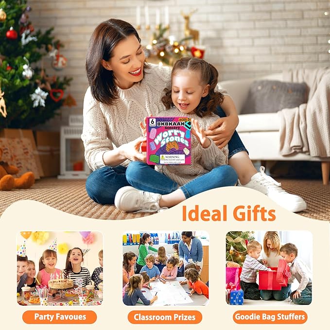 Sensory Toys Silicone Worry Stones 6 Packs - Fidget Toys for Autism Kids & Adults, Anxiety Relief Tools with Unique Shapes for School / Office Use, Calming Stress Toy & Fun Student Prizes