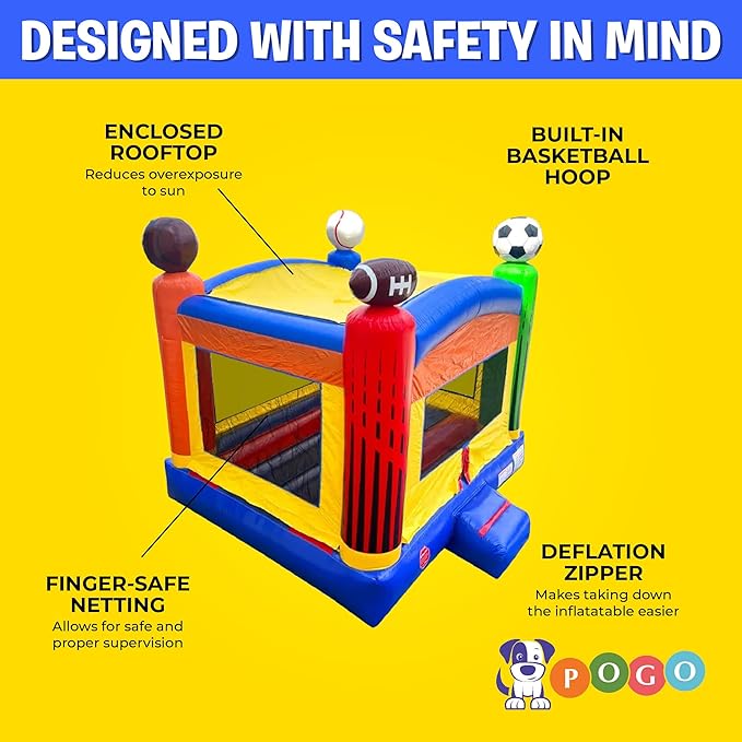 Crossover Deluxe Sports Inflatable Bounce House, Bouncy Jump Castle for Kids and Toddlers, Outdoor Birthday Party Jumping Bouncer, Commercial-Grade, Without Blower, 13 x 12 x 14.5 Ft