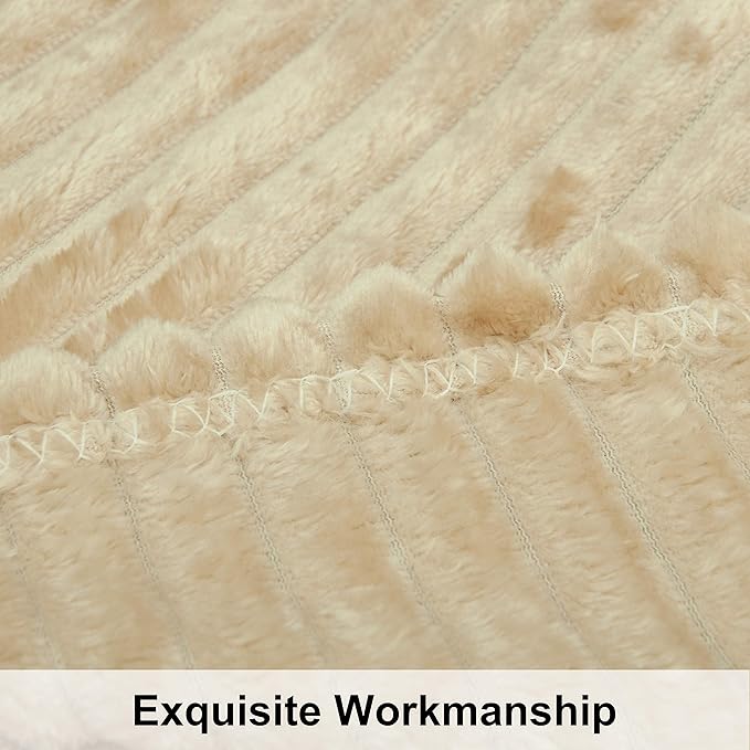 NTBAY Plush Flannel Twin Bed Blanket, 60x80 Inches Soft and Warm Lightweight Blanket with Striped Texture for Couch, Sofa, All Seasons, Khaki