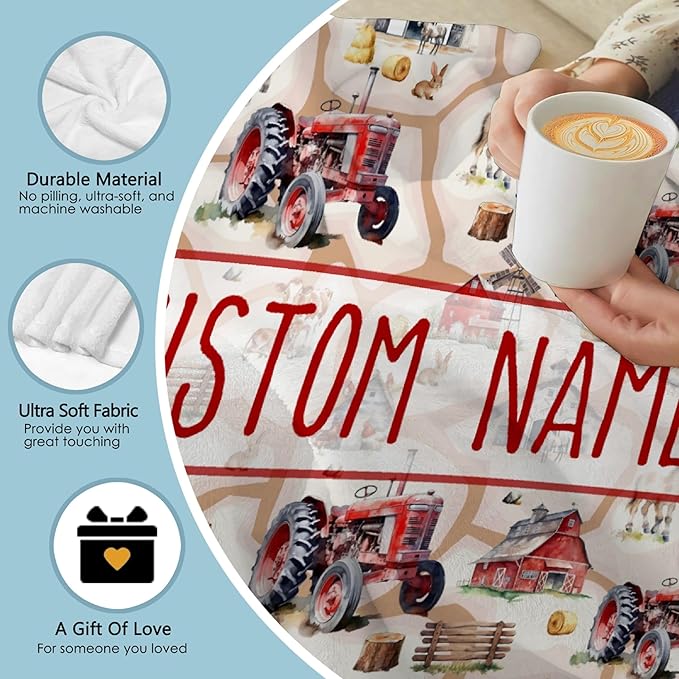 Custom Farm Tractor Blanket with Name Personalized Farm Tractor Blankets for Girls Boys Women Men Customized Blanket Gifts for Birthday 40"x50"for Kids/Small Pets