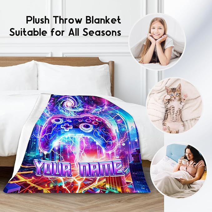 Personalized Kids Blanket with Name - Gaming Blanket for Boys Teens - Custom Gifts for Gamers - 40"x50" Soft Plush Game Throws for Son Grandson